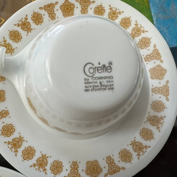 Vintage Set of 5 Corelle Butterfly Gold Coffee/Tea Cups and Saucers VG Cond - Picture 10 of 11